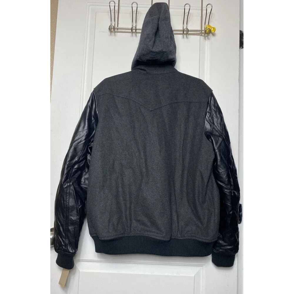 Levi's Charcoal/Black Wool Blend Jacket with Faux Leather Sleeves Mens Size L